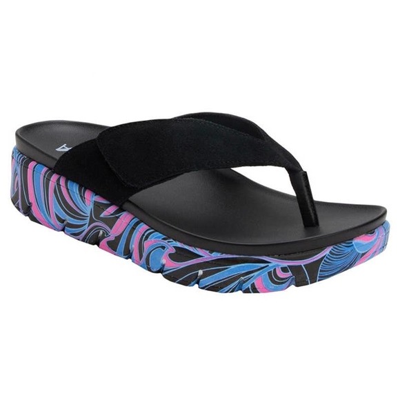Alegria Astara I Got You Babe Black Purple Thong Platform Sandal Flip Flop 37 7 - Picture 1 of 10